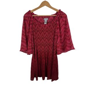 Catherines Pleated Peasant Blouse Sz 1X Artsy Colorful‎ Boho Stretch Lightweight